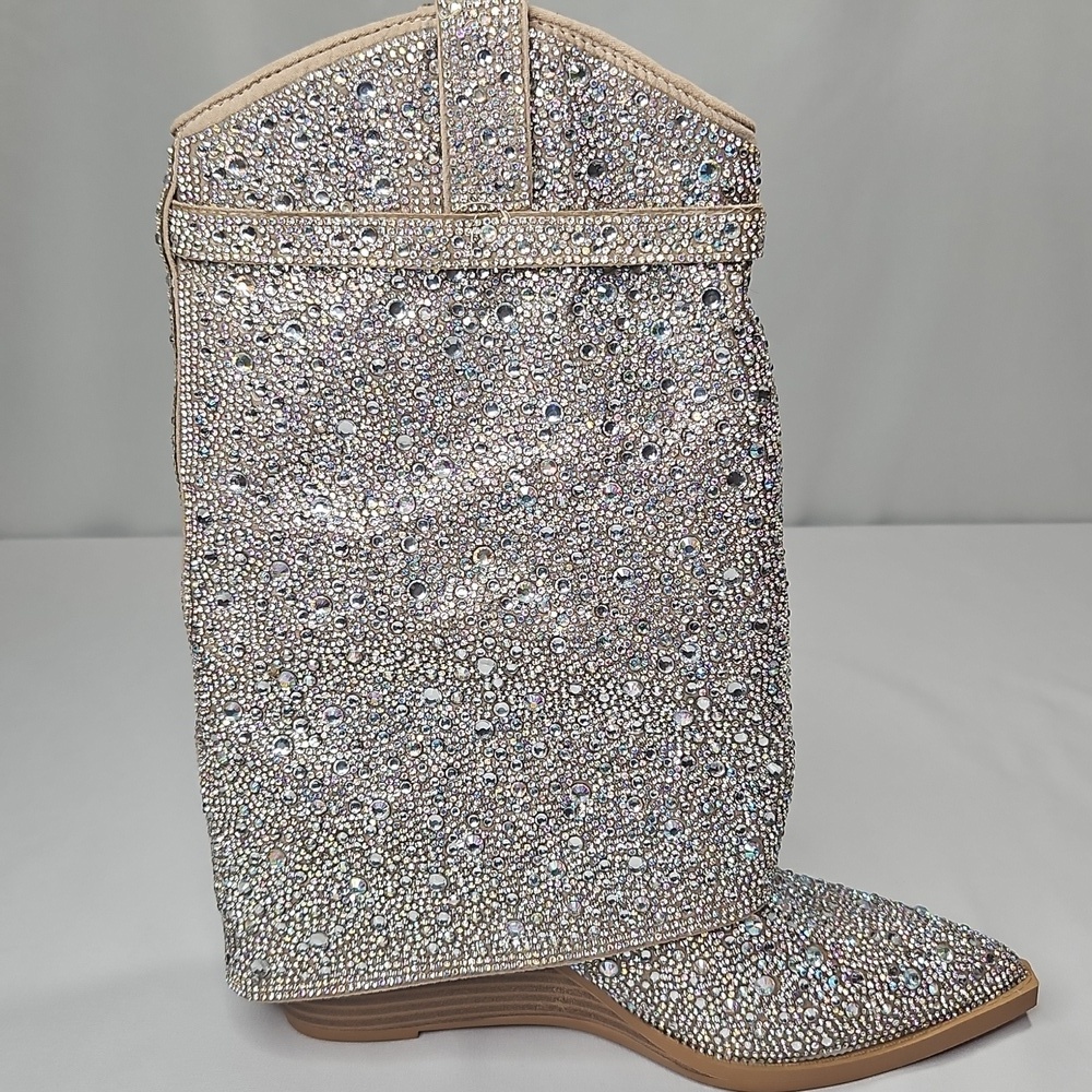Steve Madden Girl Joe Rhinestone Cuffed Western Dress Booties Size 7